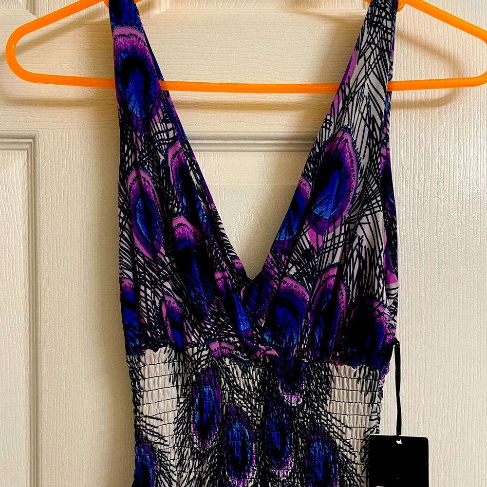 Purple peacock print maxi dress